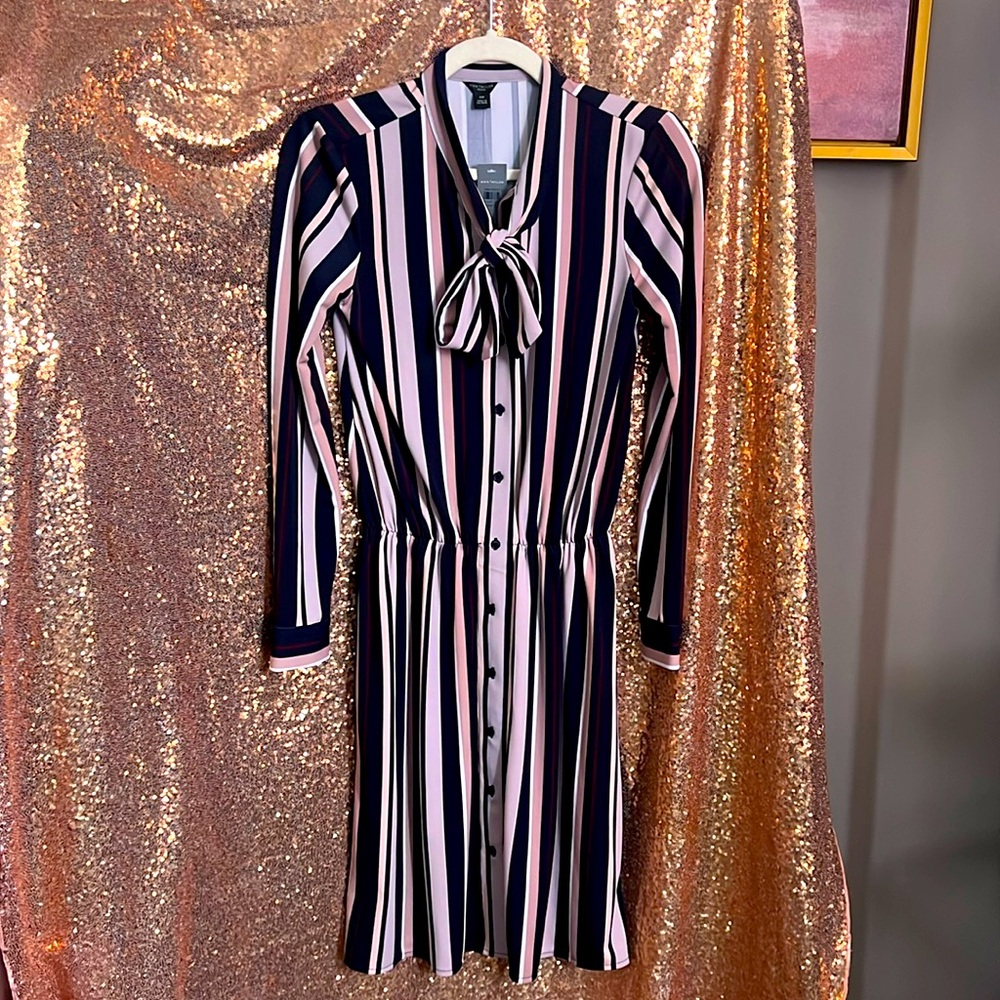 Ann Taylor Petite striped dress with tie up bow in front